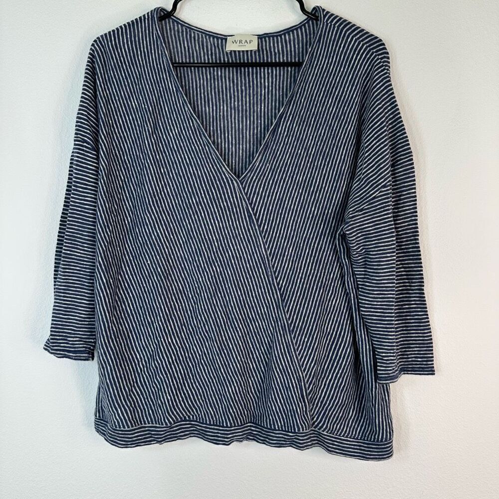 Wrap London 100% Linen‎ Striped Vneck Top Womens 14 Coastal Minimalist Beachy